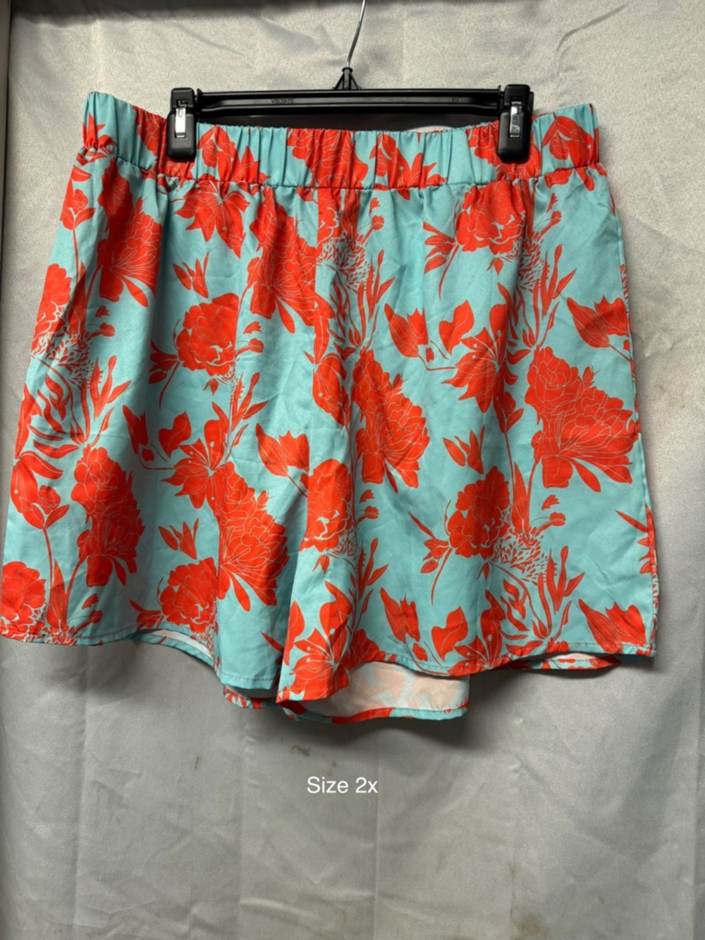 Floral Elastic Waist Shorts - Aqua & Coral